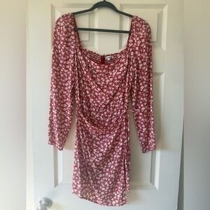 Reformation Red Floral Long Sleeve Wrap Dress